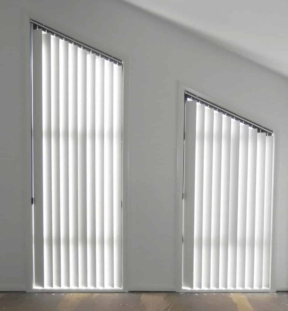 vertical blinds on a slanted window - central coast, nsw