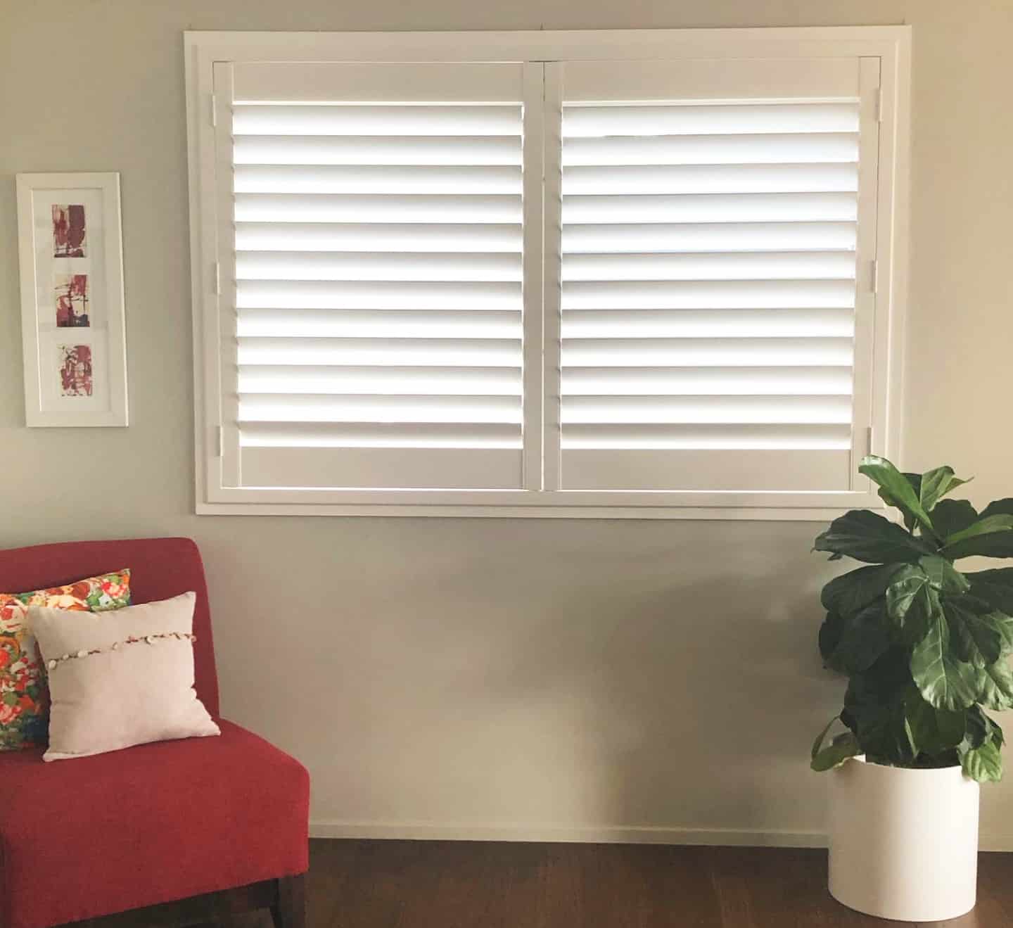 plantation shutter in a central coast home installed by bay blinds and doors