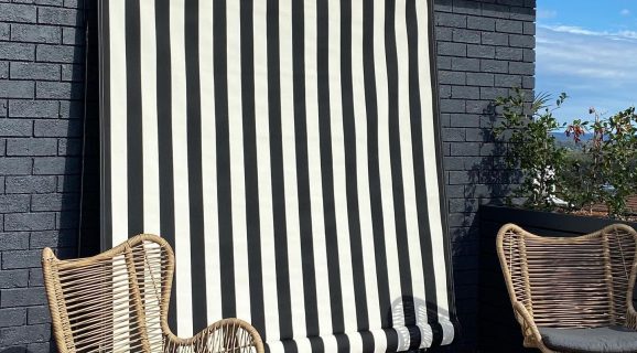 Blue and white awning — Blinds, Shutters & Awnings in Wyee, NSW